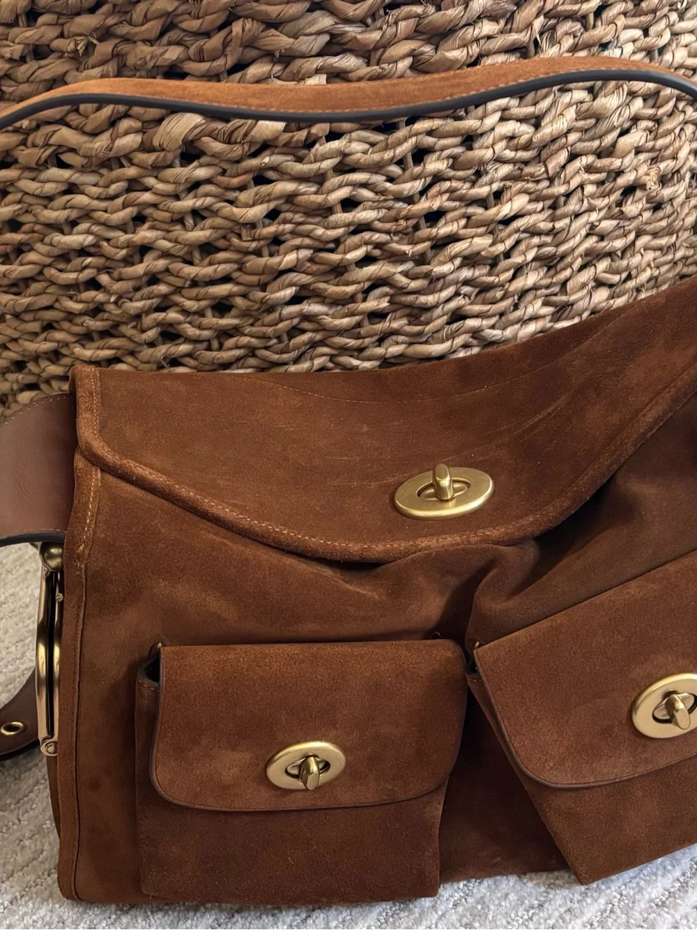 Coach Brown Suede Shoulder Bag with Gold Hardware - Picture 2 of 7